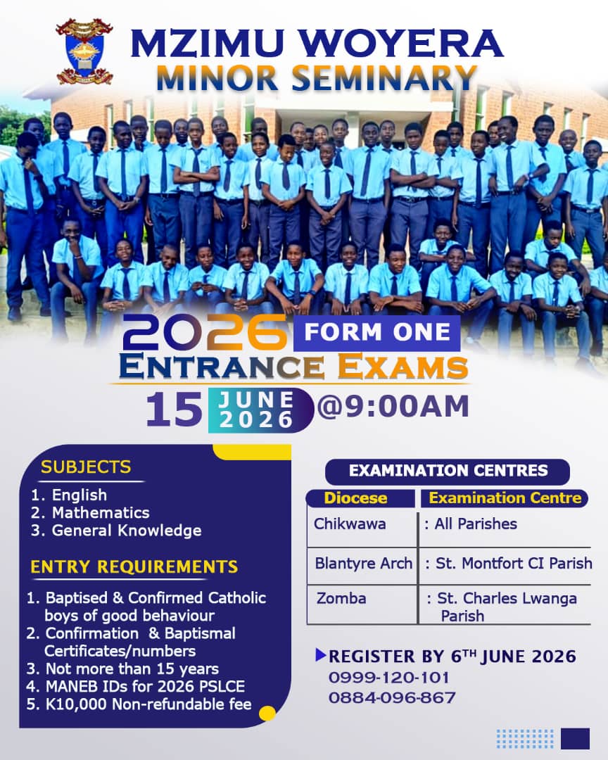 Mzimu Woyera Seminary 2026 Form One Entrance Examinations